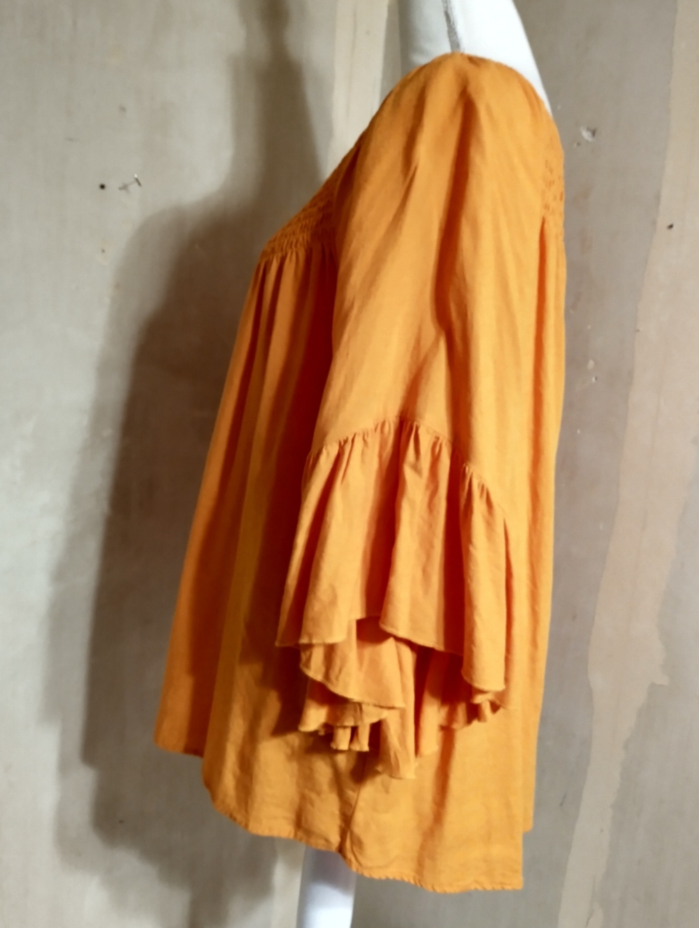 Cato Orange Linen Blend Peasant Top - Picture 4 of 9
